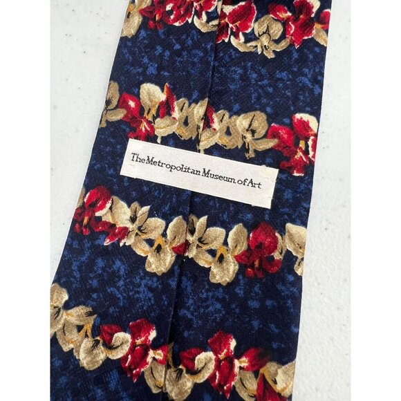 The Metropolitan Museum Of Art Floral Silk Tie Navy Red Gold 100% Silk - Picture 2 of 7